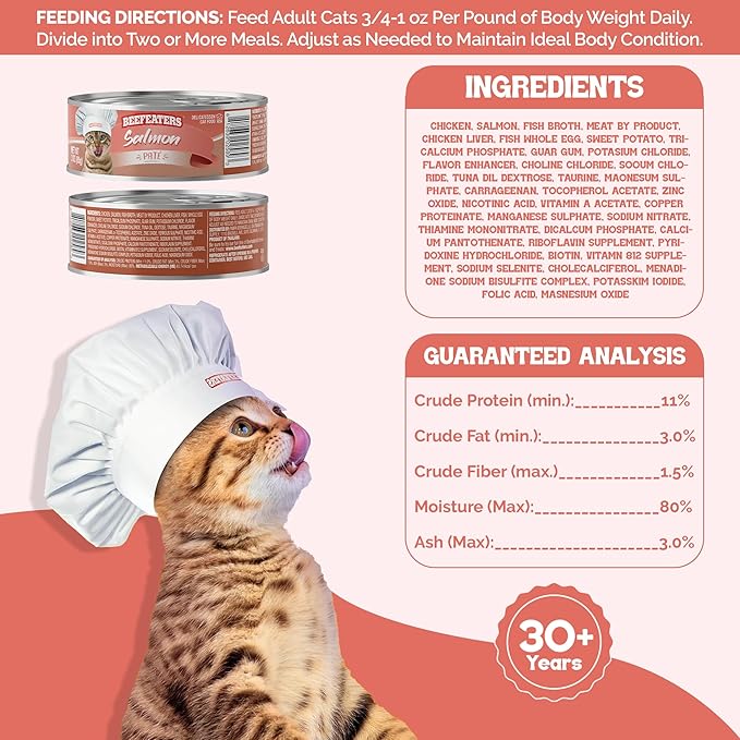 Beefeaters Salmon Pate Wet Cat Food 3oz (24-Pack) | Adult Wet Food with Taurine, Premium Catfood Wet Food, No Artificial Additives, Balanced Nutrition | Supports Immune System & Vision