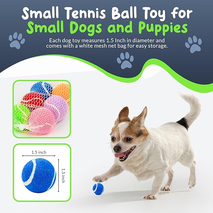 Squeaky Mini Tennis Balls for Small Dogs Puppy - 1.5 Inch - 6 Pack - Dog Toys for Small Dogs, Training Positive Reinforcement, Interactive Fetch Tiny Squeaker Balls for Ball Launcher