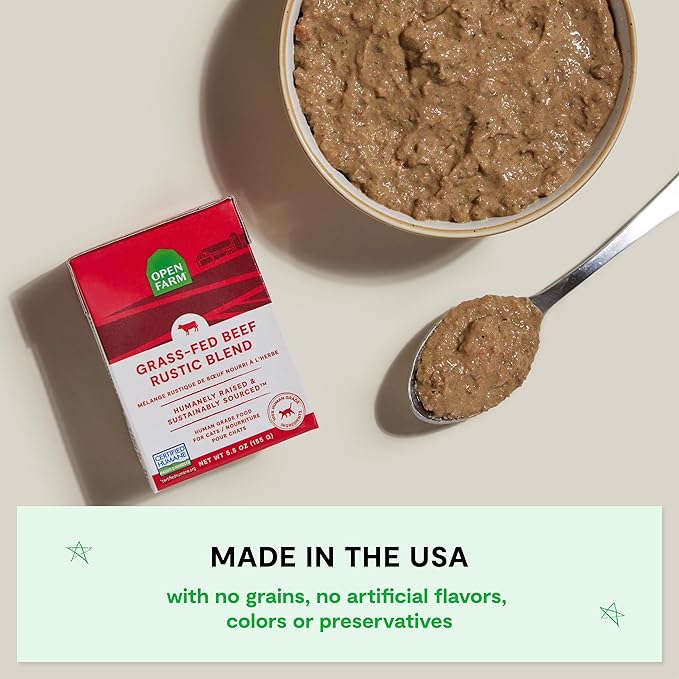 Open Farm Rustic Blend Wet Cat Food, Complete & Balanced Medley with Human-Grade Ingredients, Humanely-Raised Meat, Non-GMO Veggies & Bone Broth, Grass-Fed Beef Recipe, 5.5oz Packs (Case of 12)