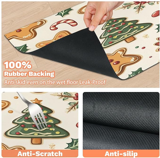 Christmas Tree Dog Food Mat for Floors Absorbent, Quick Dry Water Dispenser Mat for Food, Water, Pet Supplies 16" x 24", Xmas Gingerbread