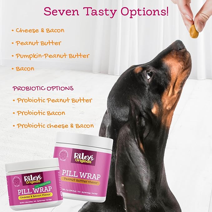 Riley's Pill Wrap for Dogs - Delicious Cheese & Bacon Flavored Pill Paste for Dogs - Wrap Pills, Capsules, Tablets in a Pocket or Pouch to Mask The Taste & Make Pill Time Easy - 4.2 oz (Pack of 2)