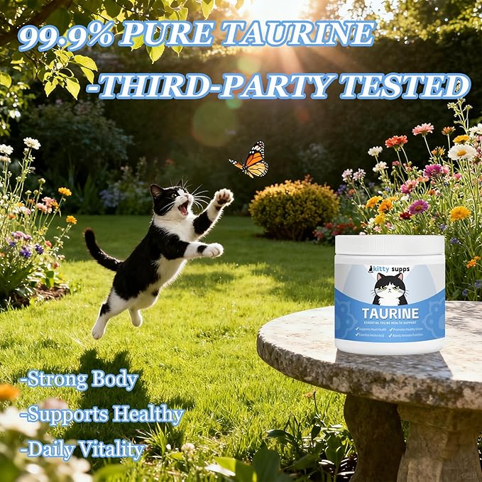 Taurine，Kitty supps Taurine Powder for Cats,Boost Energy & Vitality,Mix in Food, Water-Soluble,with Dosing Spoon (2)
