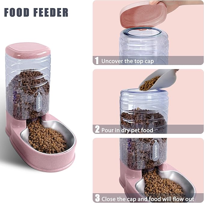 Cats Dogs Automatic Food Feeder and Water Dispenser Set 3.8L with Stainless Steel Bowl