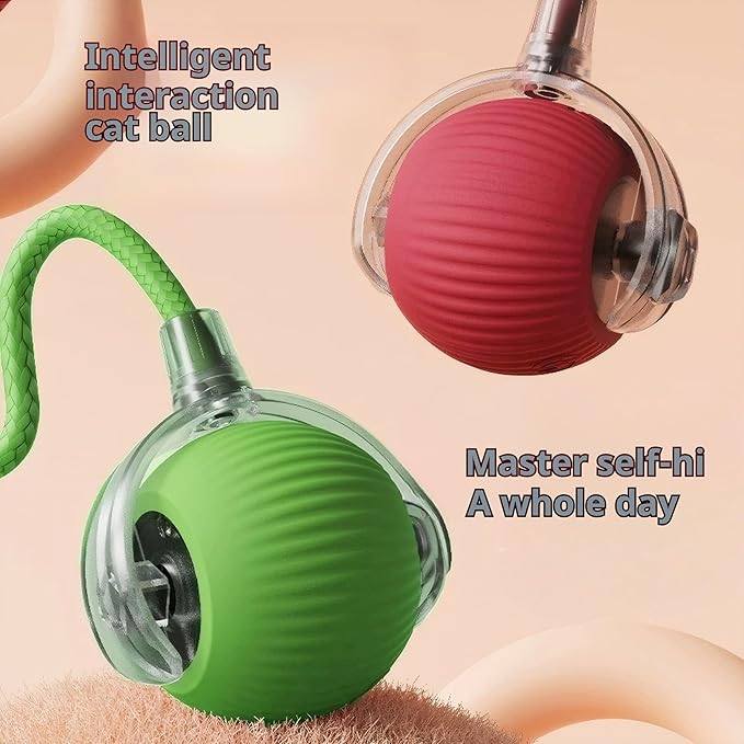 New 3Pack Automatic Rolling Cat Ball Toys - Interactive 360° Kitten Play Toy for Indoor Cats (Red, Grey, Green)