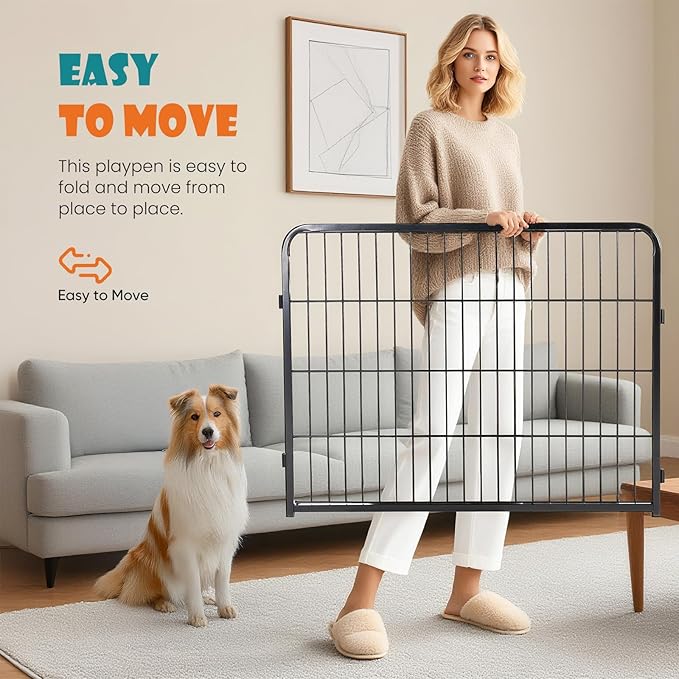 NEWBULIG Dog Playpen Indoors 24 Inch 16 Panels for Small and Puppy Dogs Portable and Foldable Pet Fence with Door Heavy Duty Metal Dog Exercise Play Pen for Outdoor Yard