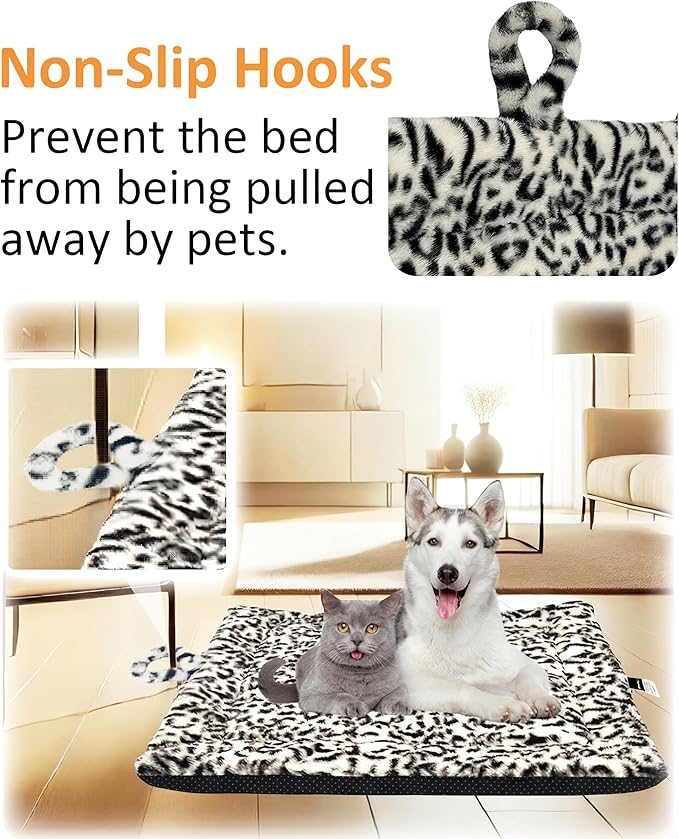 Self Warming Cat Pad for Cats and Dogs, Non Electric Thermal Pet Mat, Washable Soft Sleeping Mat with Non Slip Backing, Indoor & Sheltered Outdoor Use, 30 x 24 in, Black/White