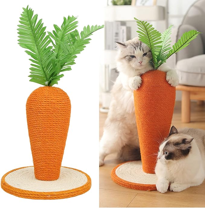 Cat Scratching Post, 9.8x9.8in Cute Carrot Scratching Post Cat Scratcher for Indoor Cats Kittens, Carrot Sisal Vertical Carrot Cat Climbing Frame for Indoor Cats Kitty Training