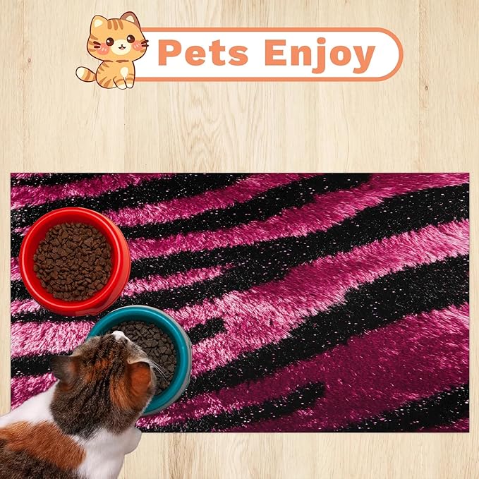 Tiger Skin Dog Food Mat for Floors Absorbent Dog Bowl Mat for Food and Water Dispenser Quick Dry Cat Food Placemat Pet Supplies 16" x 24", Pink Tiger Print