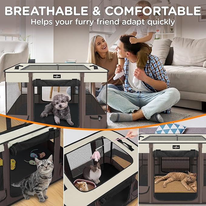 Foldable Pet Kitten Playpen, Upgrade Waterproof Portable Cat Dog Playpen Kennel Tent for Small Dog Cat, Retractable Shade Cover, Indoor Outdoor Use for Small Pet.