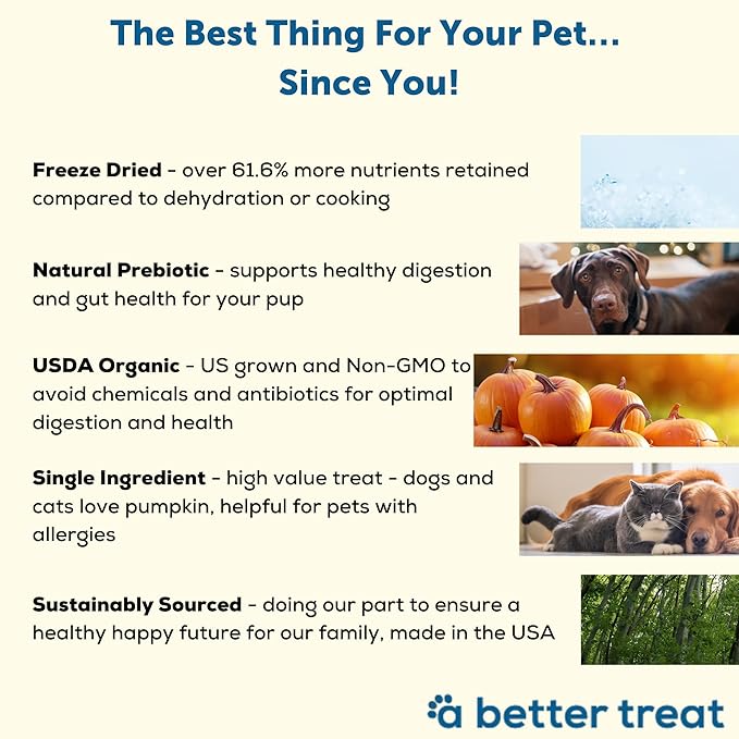 A Better Treat – Freeze Dried Organic Pumpkin Dog and Cat Treats, Organic, Single Ingredient | Natural, Healthy, Diabetic Friendly | Made in The USA…