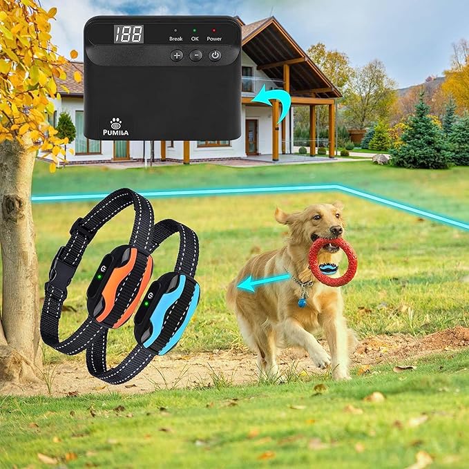 PcEoTllar Electric Fence for Dogs, Electric Dog Fence System, 2 Water Resistant Collar Receiver, with 656Ft Underground/Aboveground Boundary Wire, for Small Medium Large Dogs