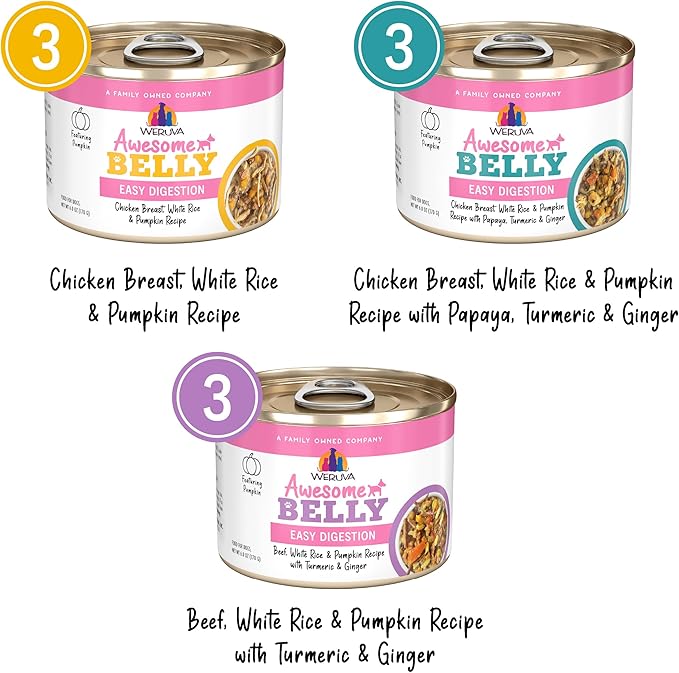 Weruva Awesome Belly Wet Dog Food, Sensitive Stomach Superhero Variety Pack, 6oz Can (Pack of 9)