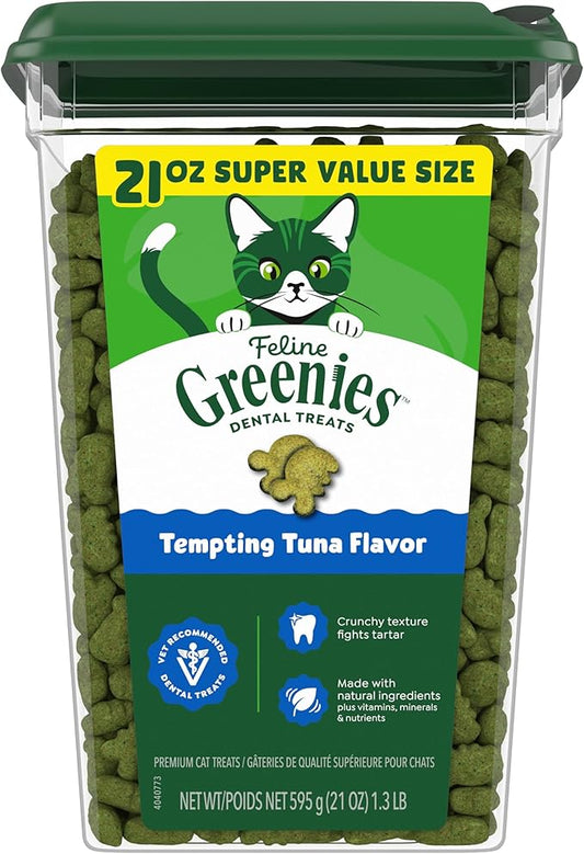 Greenies Cat Treats, Veterinarian-Recommended Adult Natural Dental Cat Treats, Tempting Tuna Flavor, 21 oz. Tub
