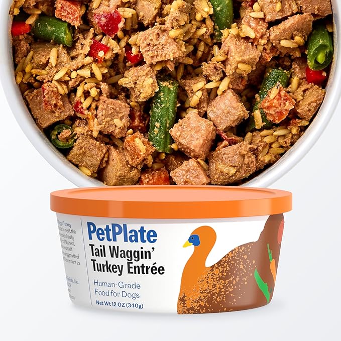 PetPlate Human-Grade Fresh Dog Food, Tail Waggin’ Turkey Entrée – Wet Dog Food for All Breeds – High-Protein, Natural – 12-oz Cups, Case of 12