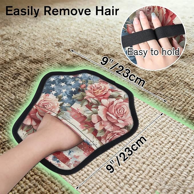 Reusable Pet Hair Removal Glove Floral Star Stripe Magic Brush for Cat & Dog Hair Remover for Car, Sofa, Bedding, Clothes - 9x9 Mitt Washable