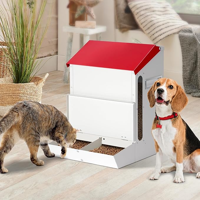 Automatic Cat Feeder 2 Cats,12L Automatic Pet Feeders Large Capacity Outdoor Galvanized Steel Multiple Cats Feeder Gravity Dog Dry Food Dispenser with Lid
