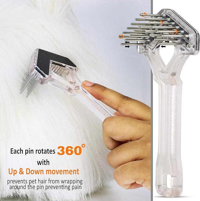 Mini-Rake V-Shaped with 1" Double-Row Rotating Teeth (Crystal with BlackTop)