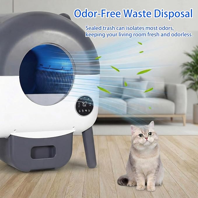 Self Cleaning Litter Box, Extra Large Capacity Automatic Cat Litter Box Self Cleaning for Cats, Electric Cat Litters Box, App Control, Triple Safety Protection, Low Noise, for Multicat Households