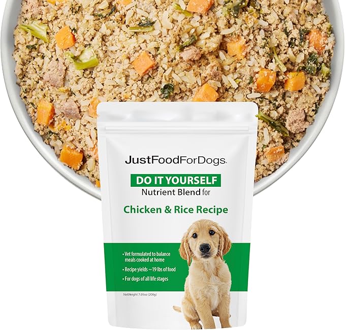 Just Food for Dogs Nutrient Blend, Vitamins and Supplements for Homemade Dog Food, Chicken and Rice, DIY Fresh Pet Meals and Toppers, Human Grade Quality, Dog Multivitamin Additive, 4.55oz