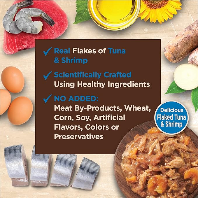 Wellness CORE Tiny Tasters Flaked Adult Wet Cat Food, Natural, Protein-Rich, Grain Free, 1.75-Ounce Pouch, 12 Pack, (Tuna & Shrimp)