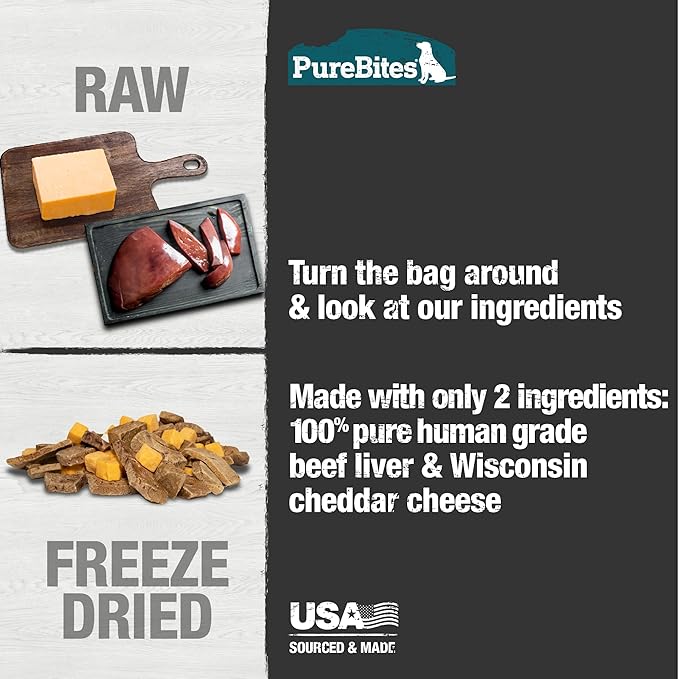 PureBites Beef & Cheese Freeze Dried Dog Treats, 2 Ingredients, Made in USA, 8.8oz