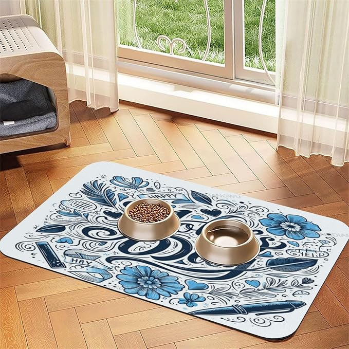 Dog Food Mat for Floors Absorbent Quick Drying Happy Mother's Day Floral Gift for Mom Ct Pet Cat Food Mat Easy-to-Clean Pet Feeding Mats Dog Bowl Mats 24x16In