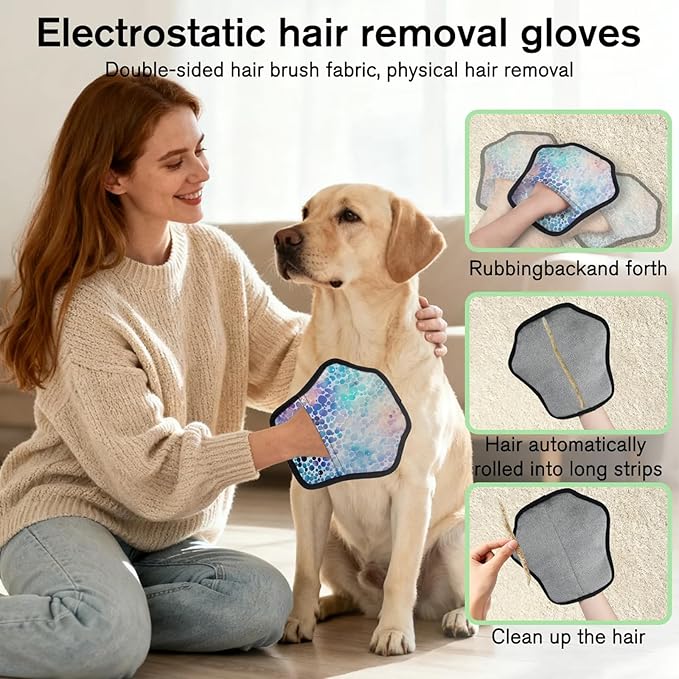 Reusable Pet Hair Removal Glove Abstract Dot Magic Brush for Cat & Dog Hair Remover for Car, Sofa, Bedding, Clothes - 9x9 Mitt Washable