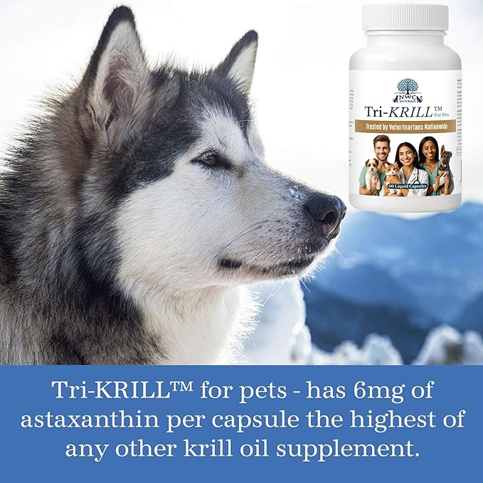 NWC Naturals Tri-Krill Oil Capsule Supplement for Dogs and Cats, Supports Joint, Brain, Supports Healthy Skin and Coat, Pure Antarctic Krill with Astaxanthin, Omega-3, DHA, EPA