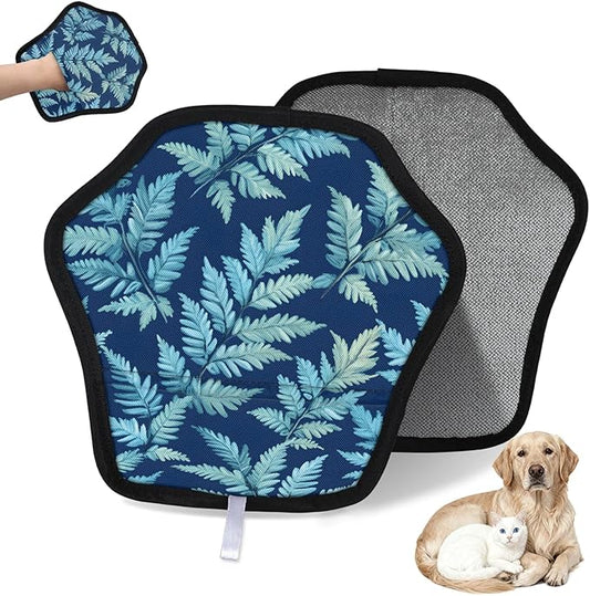 Fern Leaves Theme Electrostatic Pet Hair Removal Glove for Cats & Dogs - Reusable Grooming Mitt for Couch, Carpet, Car Seat & Laundry - Large 9x9 Inch
