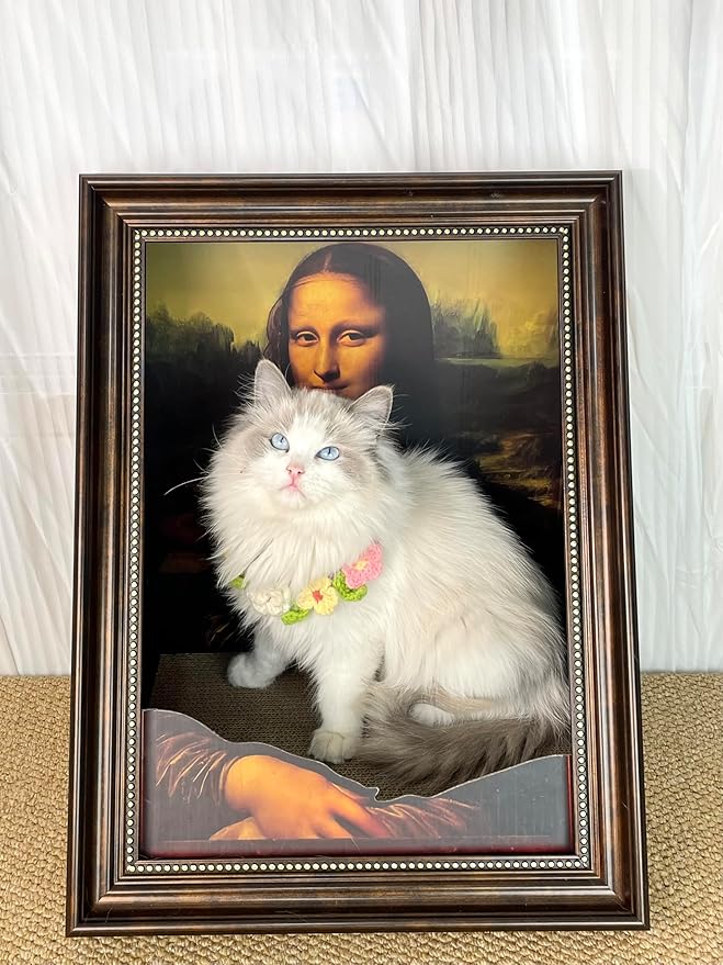 Mona Lisa Cat Bed, Wooden Frame Design, Dimensions: 17x20.5x13.4 inches, Suitable for Small and Medium-Sized Cats, a for pet Cats.