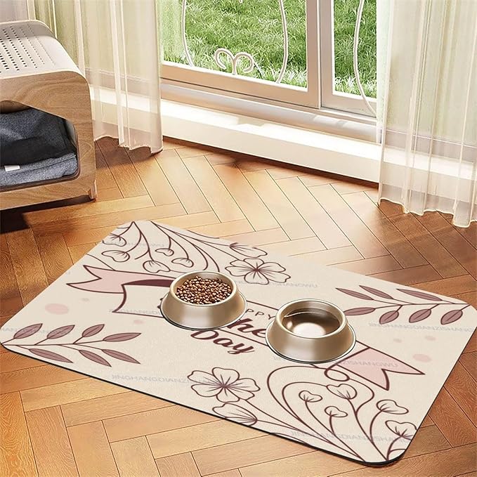 Pet Feeding Mat Happy Mother's Day Floral Gift for Mom Gd Dog Food Mat for Food Water No Stains Quick Dry Dispenser Cat Bowl Mats Messy Drinkers 24x16In