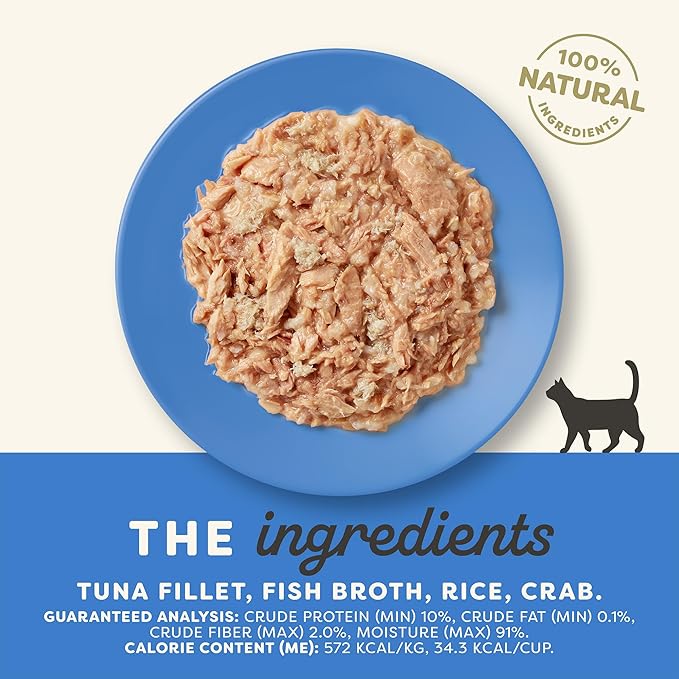 Applaws Natural Wet Cat Food in Broth, Limited and Natural Ingredients, High Protein with No Artificial Additives, Tuna Fillet & Crab in Broth (10 x 2.12 oz Easy-Open Cups)