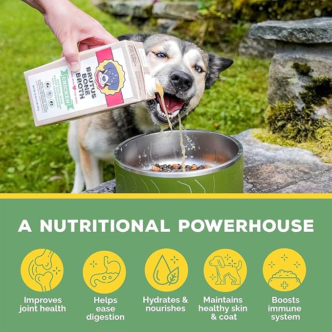 Brutus Broth for Dogs - All Natural Bone Broth for Dogs with Chondroitin Glucosamine Turmeric -Human Grade Dog Food Toppers - Beef and Chicken Bundle