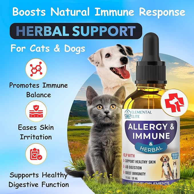 Allergy Relief Drops for Dogs & Cats, Natural Anti-Itch Support Supplement, Soothes Seasonal Allergies, Skin Irritation & Boosts Pet Wellness, Gentle Herbal Formula for All Breeds & Ages