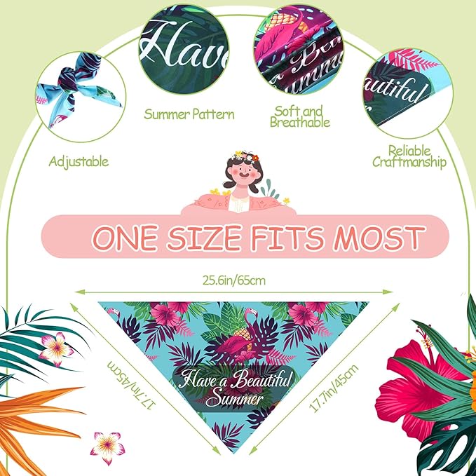 Kacctyen 100 Pcs Fresh Dog Bandanas Bulk Hawaii Dog Adjustable Cute Washable Triangle Kerchief Scarf Bibs for Small to Medium Pet Seasonal Party Costume Accessories