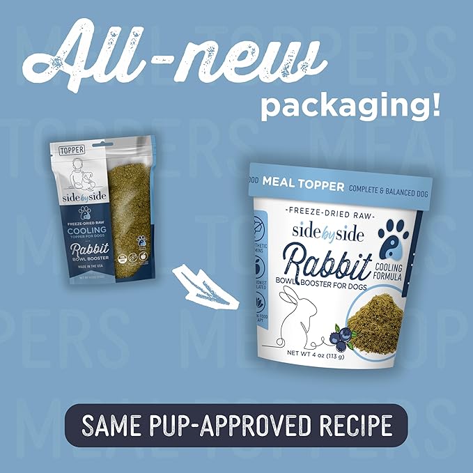 Side by Side Rabbit Bowl Booster - Cooling Freeze-Dried Dog Food Topper for All Breeds - Made with Nutrients & Whole Raw Foods Toppers for Dogs - No Artificial Additives or Fillers (4 oz, 2-Pack)