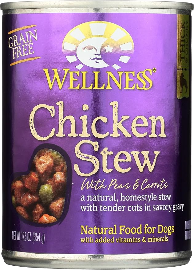 Wellness Dog Food Stew Peas and Carrot Can, Chicken, 12.5 oz can