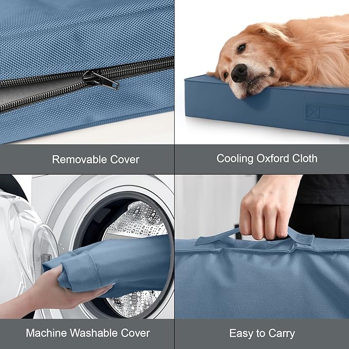 Large Outdoor All Weather Dog Bed, Waterproof Pet Bed for Large Dogs, Orthopedic Egg Crate Foam with Washable Removable Oxford Cooling Cover, 36x27 Inch, Blue