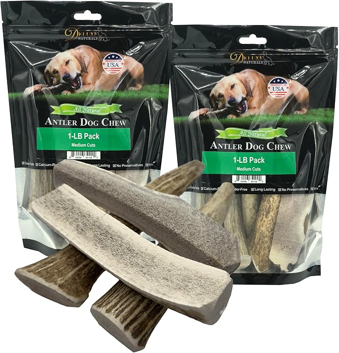 Elk Antler Chews for Dogs | Naturally Shed USA Collected Elk Antlers | All Natural A-Grade Premium Elk Antler Dog Chews | Product of USA, 2 Packs of 1 Pound Large Cuts