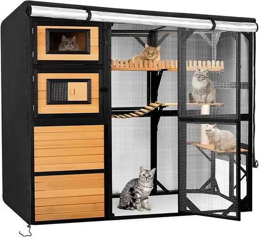 Catio Cover,79"L x 39"W x 70"H Cover for Catio Outdoor Cat Enclosure Waterproof, 420D Cat Cage Covers for FunXplore Large Cats Catios, Outdoor Cats Enclosure Covers(Black)(Catios Not Included)