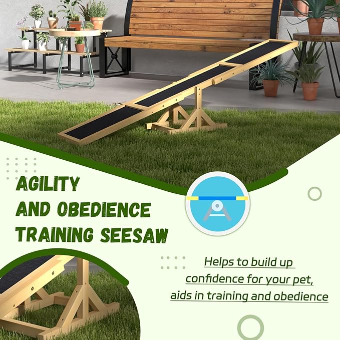 Wooden Dog Agility Seesaw for Training and Exercise, Platform Equipment Run Game Toy, Weather Resistant Pet Supplies, 71" L X 12" W H, Yellow