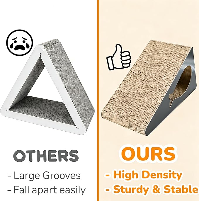 Cat Scratchers for Indoor Cats - 6-Sided Corrugated Cardboard Triangle Scratching Post Against Wall, 9.45"