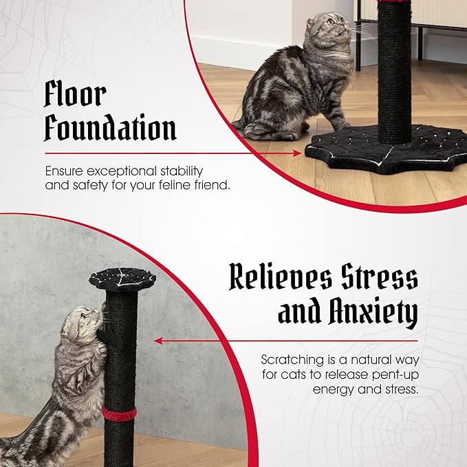 Gothic Cat Scratching Post with Spider Web Floor Foundation and Bat Toys, Halloween Cat Scratcher, Cat Scratchers for Indoor Cats, Black cat Scratcher, Spooky Cat Accessories from Littlesy