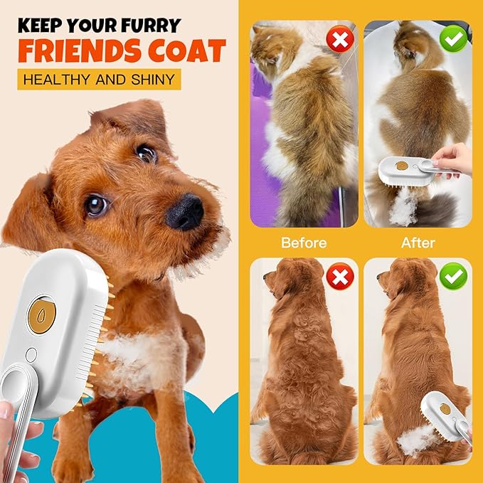 Cat Steam Brush Cats Brushs, Cat Steams Brushfor Shedding, 4-In-1 Self-Cleaning PetSteam BrushWith 360° Rotating Arm for Long and Short Hair Cats and Dogs Grooming Supplies