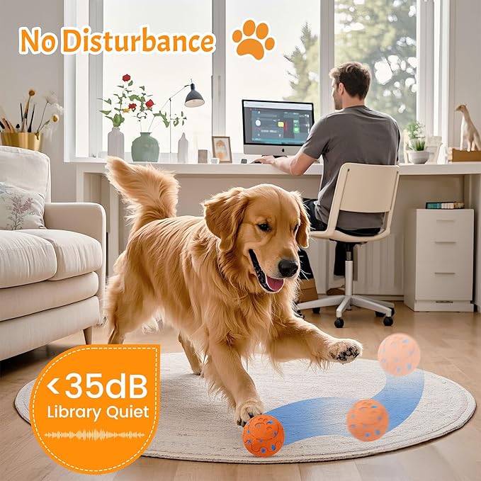 Dog Balls: Interactive Dog Ball, Self-Moving Dog Toy with Auto-Rolling & Bouncing, E-TPU Material, IP54 Waterproof, Motion-Activated (Orange, Large)