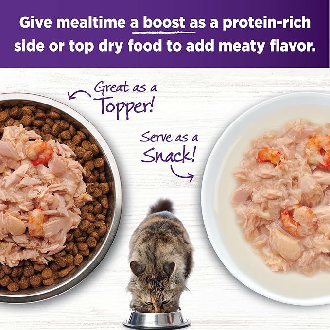 Wellness Bowl Boosters Wet Cat Food Topper, Grain Free, Natural, Flaked Tuna & Shrimp Recipe in Broth, 1.75 Ounce Pouch (Pack of 12)