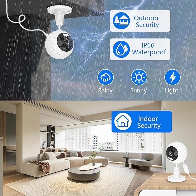 5G Cameras for Home Security Indoor/Outdoor Camera for Dog/Cat/Pet/Nanny/Baby, Baby Monitors with Phone App, IP66 Waterproof, Color Night Vision, White Light, Bell Siren, 24/7 SD Recordings- 2 Pack