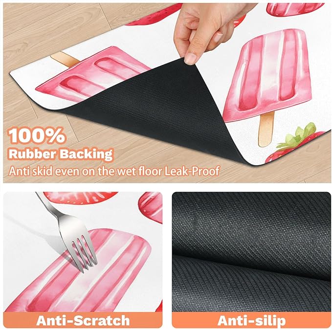 Ice Cream Dog Food Mat for Floors Absorbent Dog Bowl Mat for Food and Water Dispenser Quick Dry Cat Food Placemat Pet Supplies 17" x 30", Strawberry