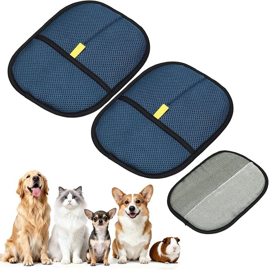 Pet Hair Removal Gloves, Reusable Electrostatic Pet Gloves for Cats Dogs Grooming, Thickened, (2Pcs & Dark Blue), Intended for Clothing/Couch/Carpet/Car Seat