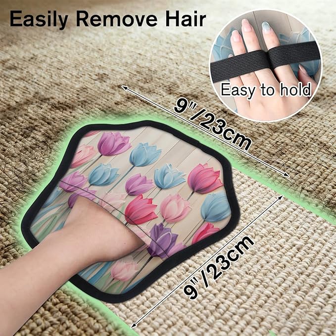 Reusable Pet Hair Removal Glove Tulip Flowers Magic Brush for Cat & Dog Hair Remover for Car, Sofa, Bedding, Clothes - 9x9 Mitt Washable